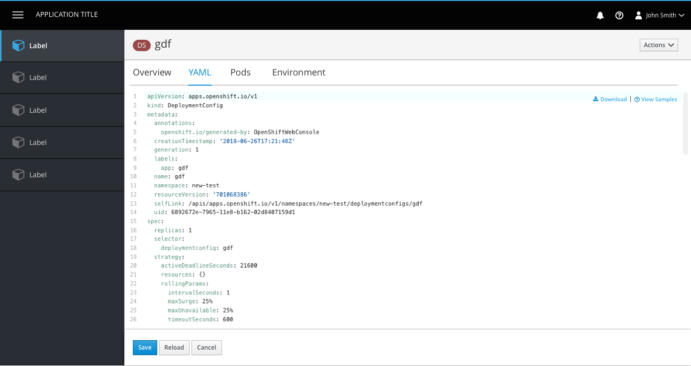 YAML Editor OpenShift Design