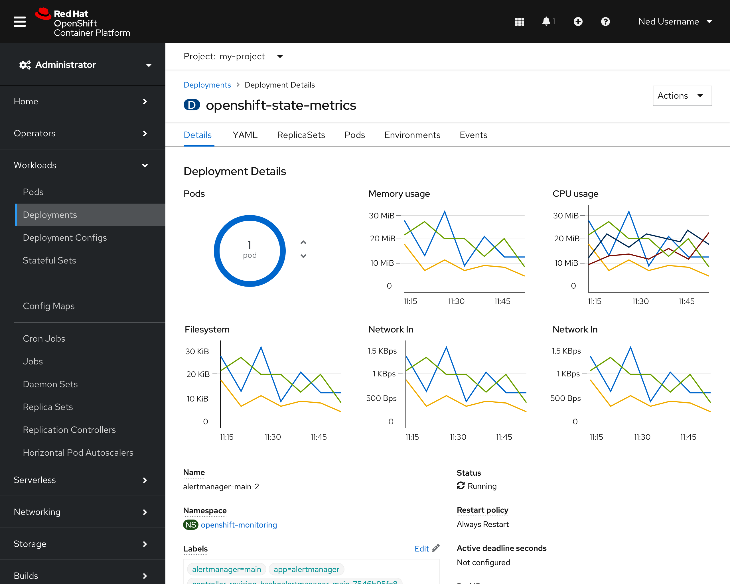 Workloads deployment details charts 