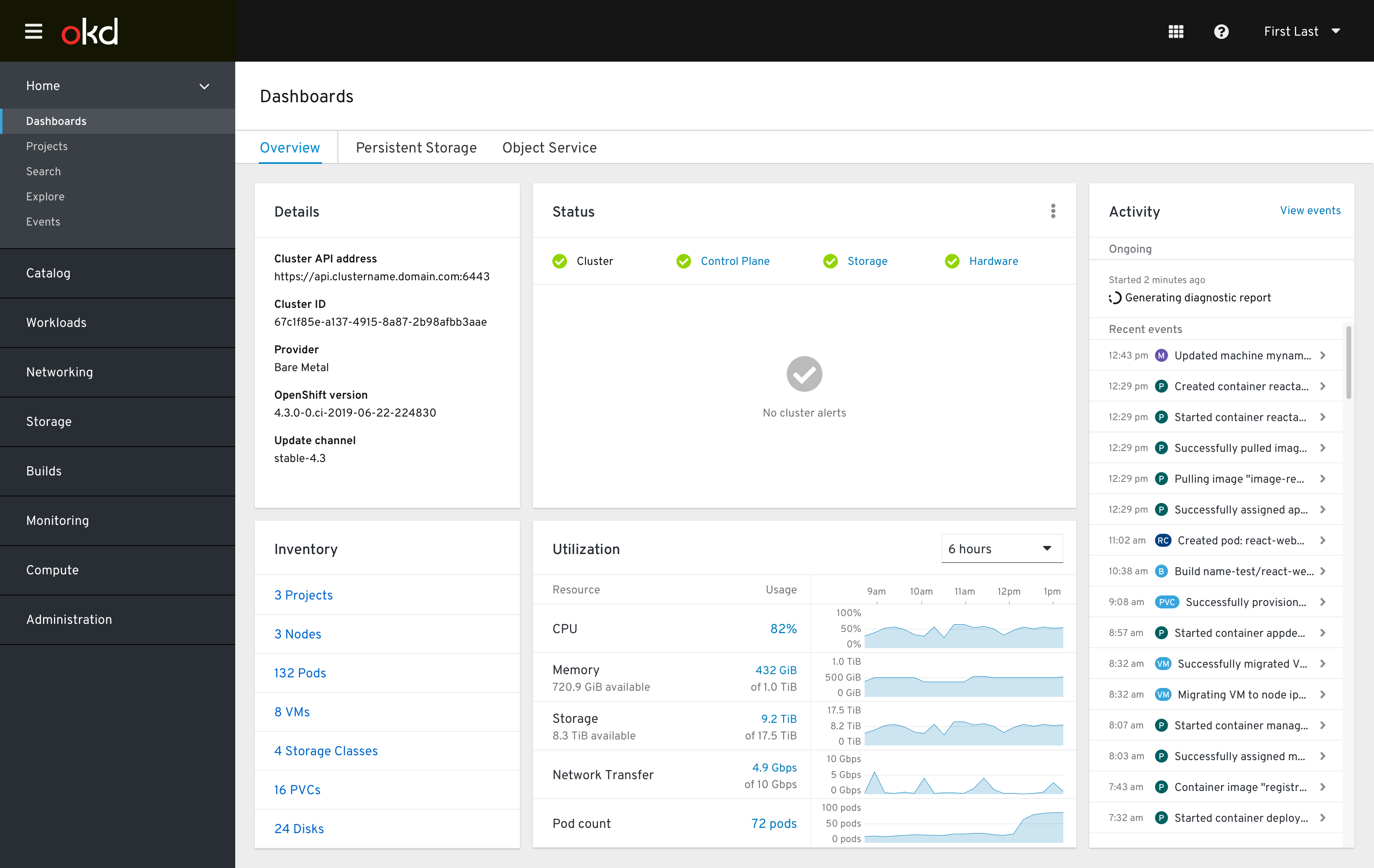 Cluster dashboard ongoing generation activity