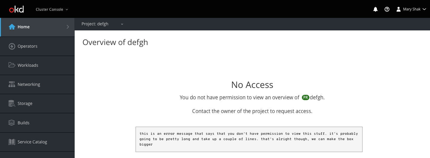no access to overview of a project