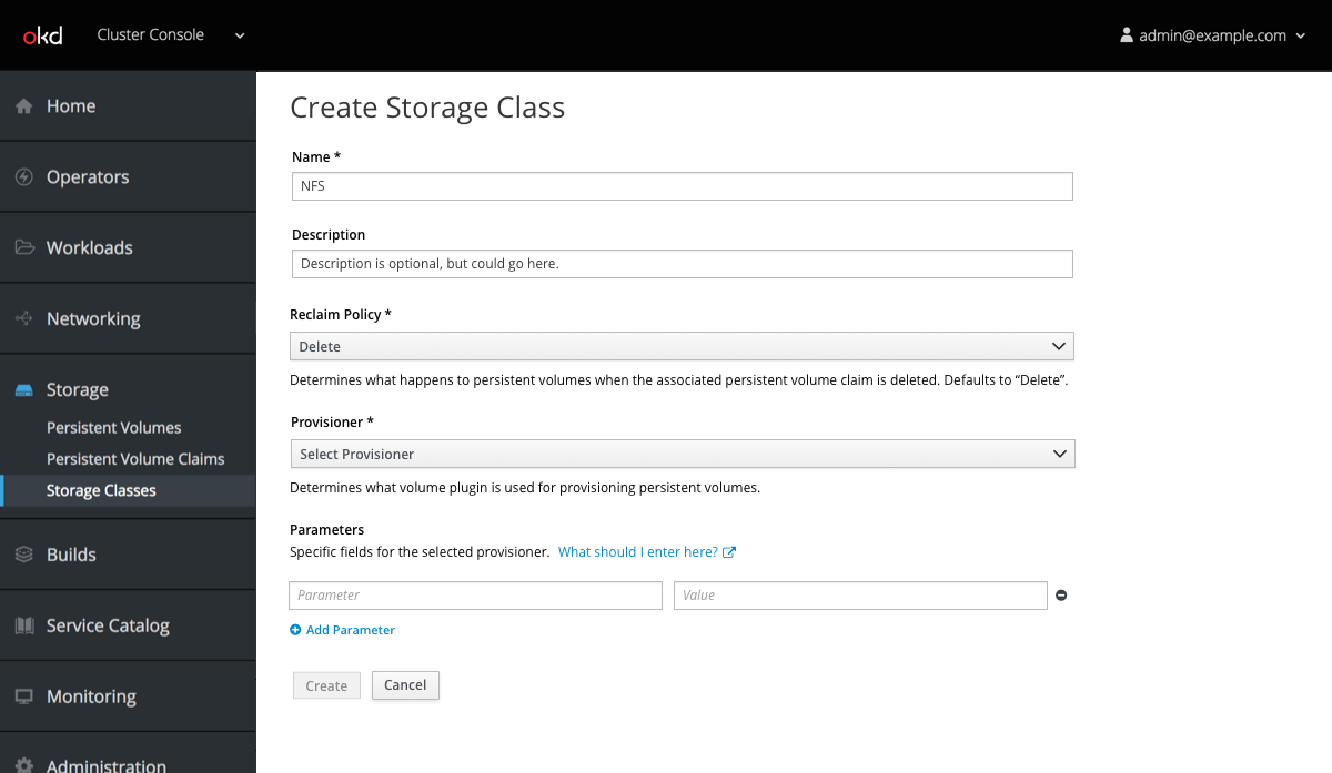 create storage class form