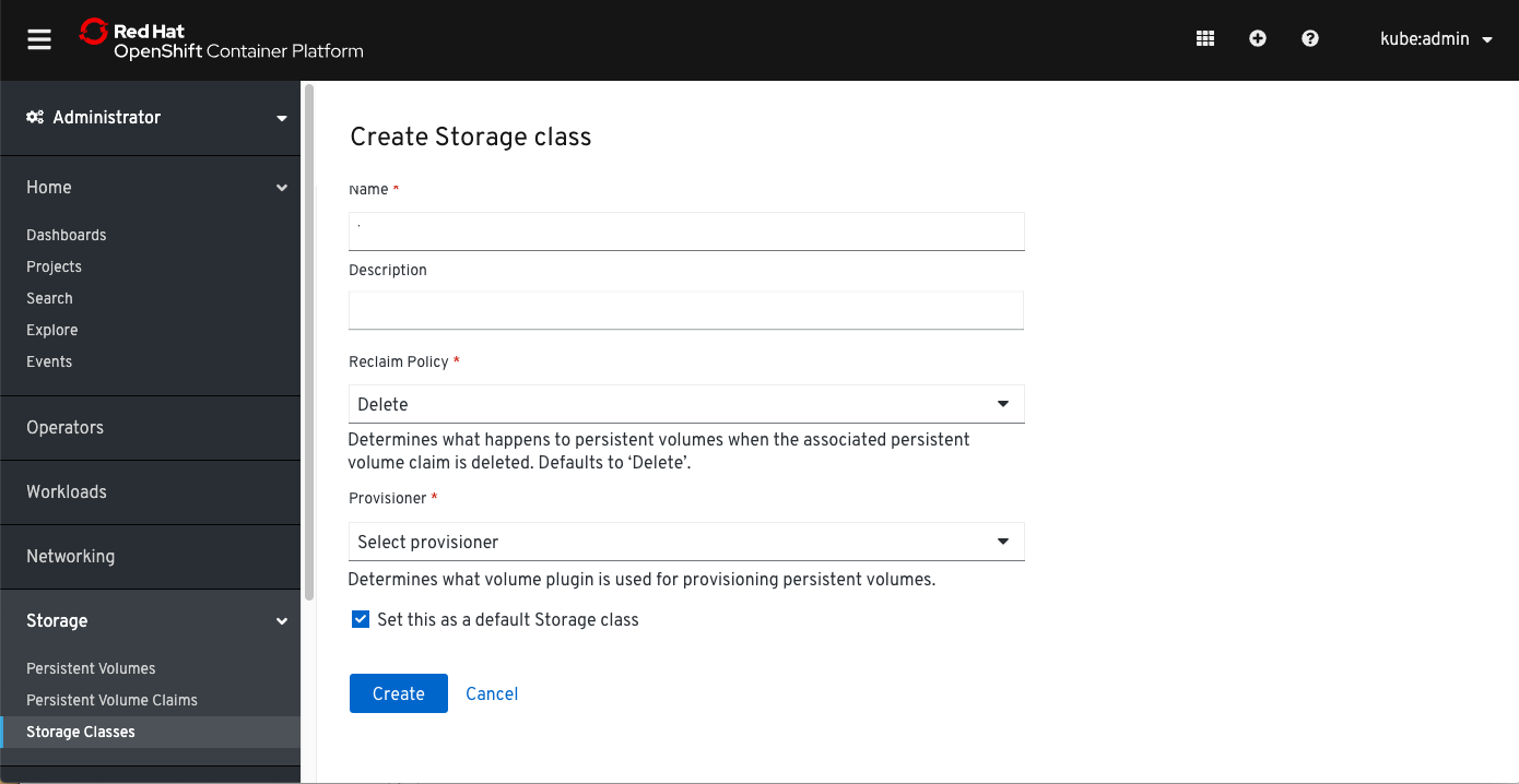 Create storage class section