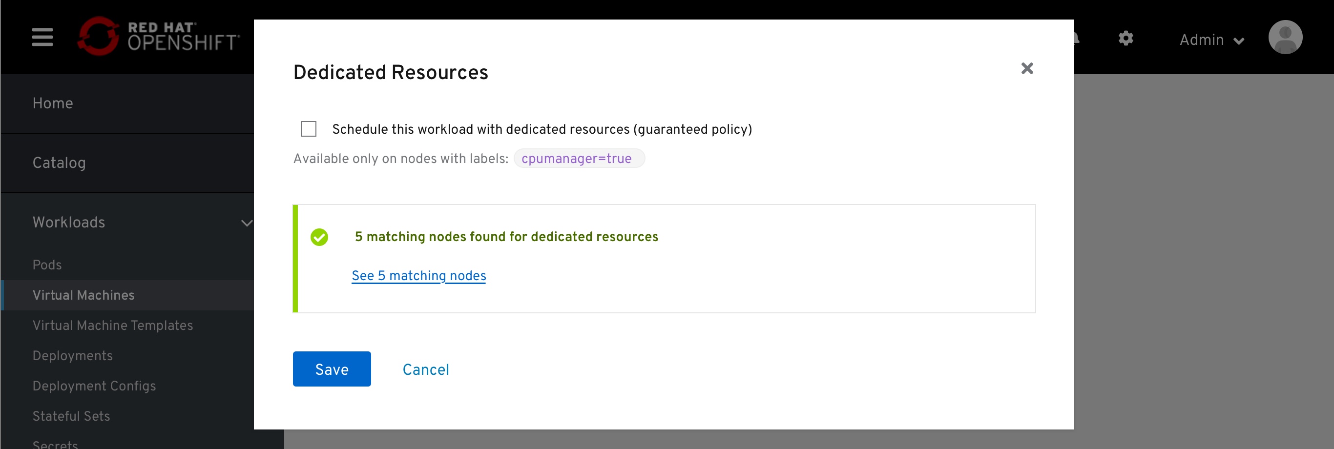 Dedicated resources modal