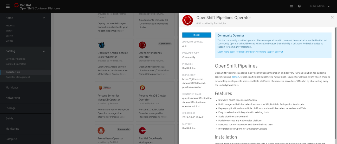 openshift pipelines install subscription